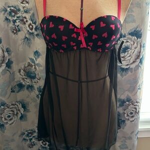 Set Black and Red Heart Babydoll Lingerie